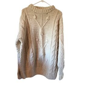 Vintage Caravana Clothing Co Womens Wool Chunky Knit Fishermans Sweater XL White